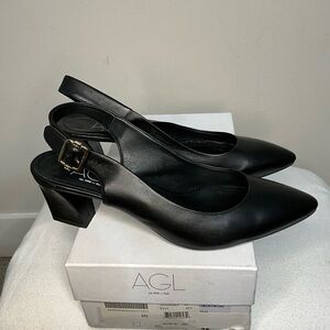 AGL Black Leather Slingback Heels